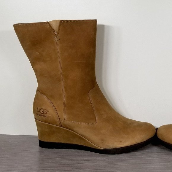 UGG Joely Shearling Lined Wedge Boot Chestnut Leather, Womens Size 9.5 US / 40.5 - Picture 6 of 14